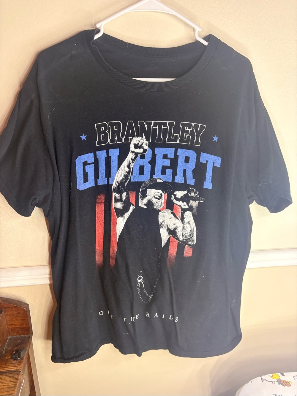 Gildan Black Short Sleeve Tee with Blue and Red Graphic